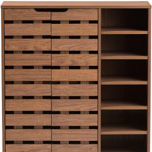 Modern & Contemporary Beech Wood 2 Door Shoe Cabinet with Open Shelves, Walnut