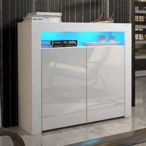 Two High Gloss Doors with 16 Color LEDs White sideboard high gloss