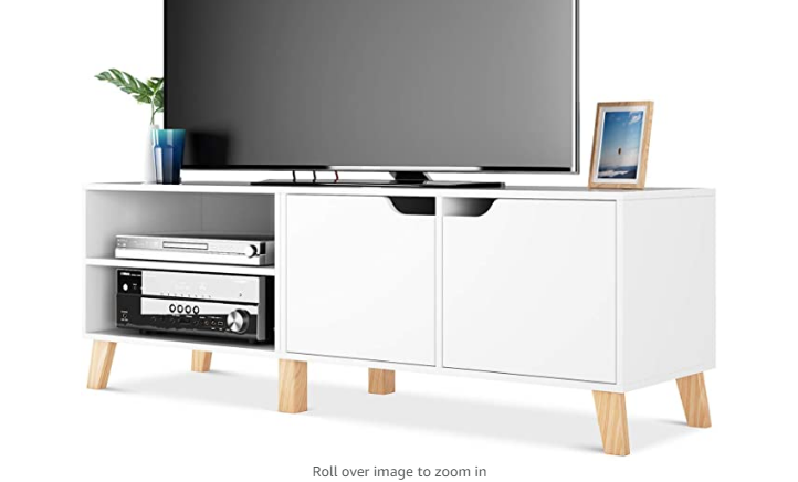 Wood Contemporary TV Stand in White Modern TV Table Furniture