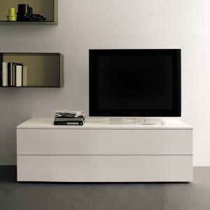 Mid-Century Modern Low Profile Media Console Entertainment TV Stand in white